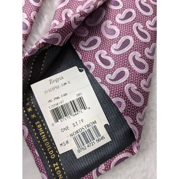 Ermenegildo Zegna Tie Pink Woven Paisley Pattern 100% Silk NWT - Picture 3 of 4